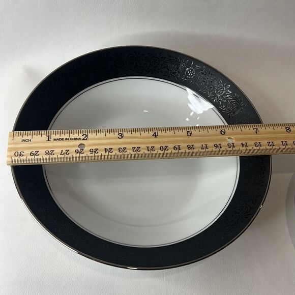 Noritake China 3 Piece Set Mirano, Japan Gray Floral Trim Silver White 6878 - Picture 4 of 6